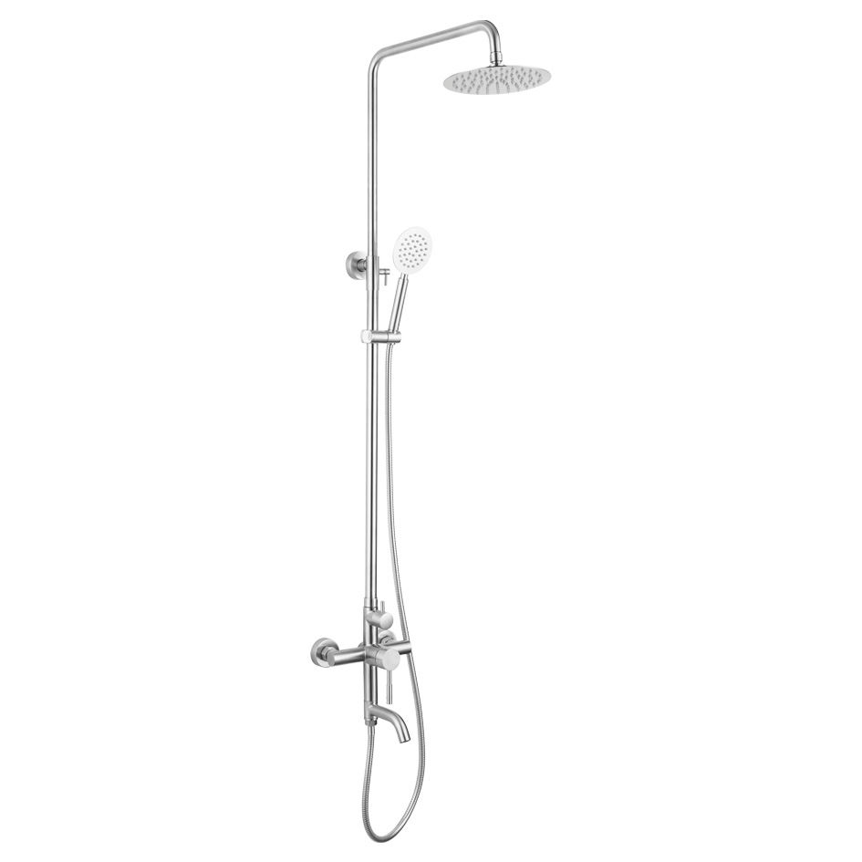 Душевая система MELANA-F610107 Tondo нерж.сталь, с тропическим душем, лейкой и смесителем