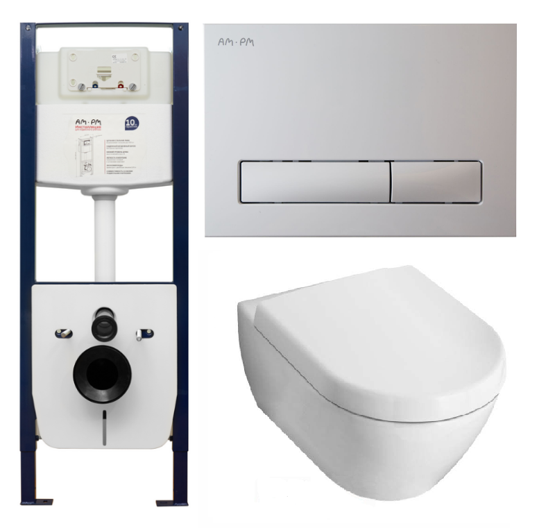 Инсталляция Am.Pm с унитазом Villeroy&Boch Subway 5600 1001, сиденье микролифт клавиша белая, комплект