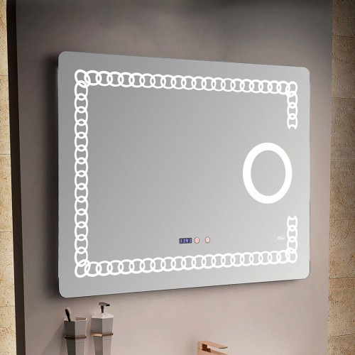 Зеркало с LED-подсветкой MELANA-8060 подогрев/часы/космет.зеркало (MLN-LED093)