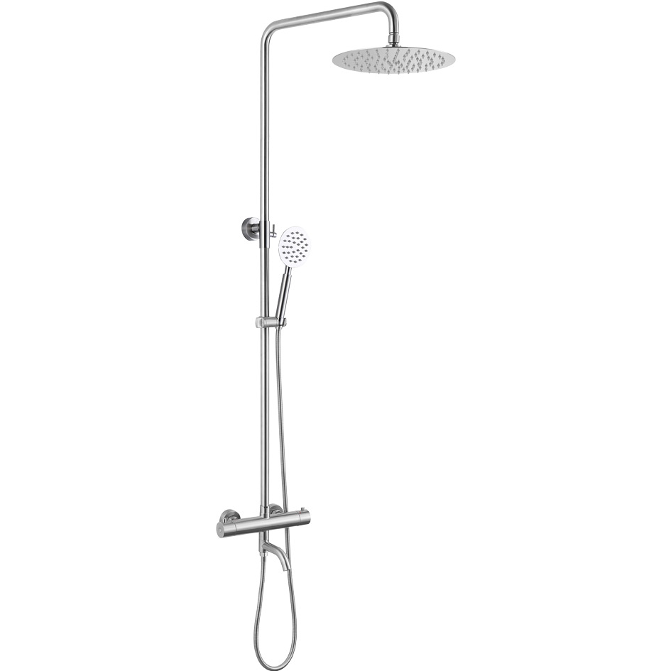 Душевая система MELANA-F610307-T Stello нерж.сталь, с тропическим душем, лейкой, термостатом