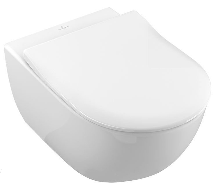 Унитаз подвесной, безободковый Villeroy&Boch Subway 2.0 5614R2R1, альпийский белый с покрытием CeramicPlus с крышкой-сиденьем Slimseat с микролифтом