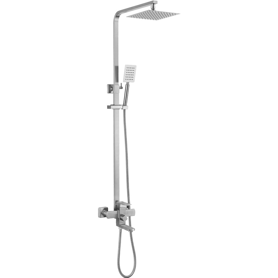 Душевая система MELANA-F-610207 Cubo нерж.сталь, с тропическим душем, лейкой и смесителем
