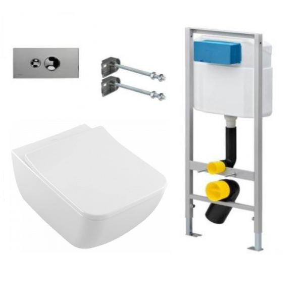 Инсталляция Viega с безободковым унитазом Villeroy&Boch Venticello 4611 R0R1, сиденье микролифт, комплект