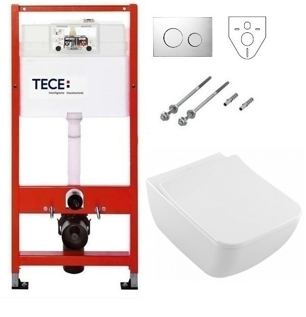 Инсталляция Tece с безободковым унитазом Villeroy&Boch Venticello 4611 R0R1, сиденье микролифт, комплект