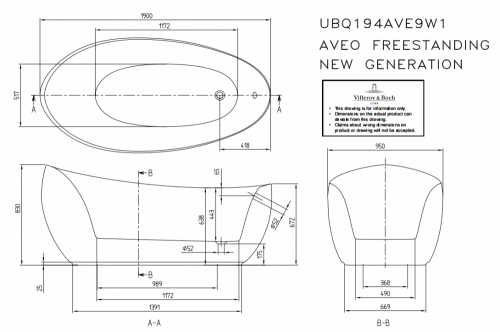 Квариловая ванна Villeroy&Boch Aveo new generation 190 x 95 см UBQ194AVE9W1V-01
