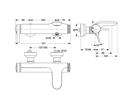 Смеситель Ideal Standard Melange A4271AA для ванны с душем