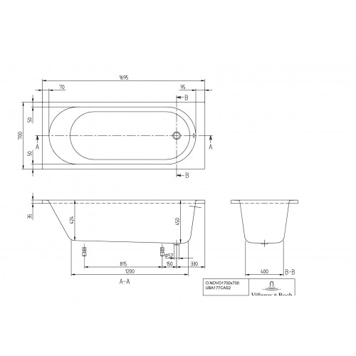 Ванна Villeroy & Boch O.novo 170x70 см акриловая UBA177CAS2V-01