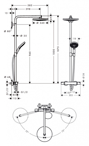 27129400 Raindance Select S 240 2jet Showerpipe, ½’, белый/хром