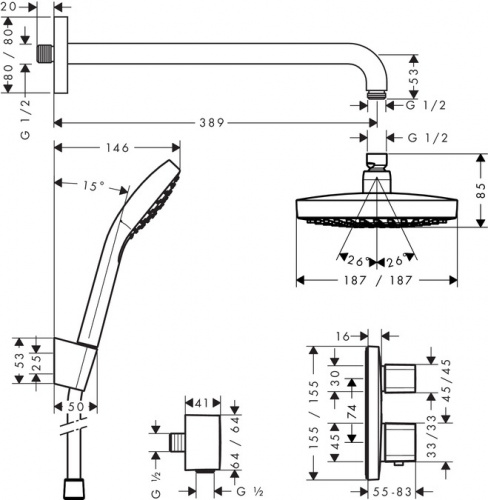 Душевой набор Hansgrohe 27294000 Croma Select E / Ecostat E