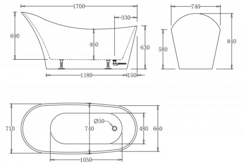 Ванна акриловая BelBagno BB64-1700, 170x75 см