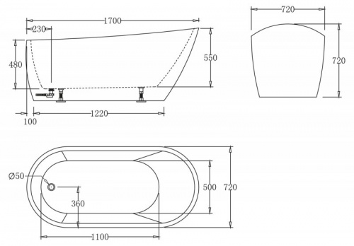Ванна акриловая BelBagno BB62-1700, 170x75 см