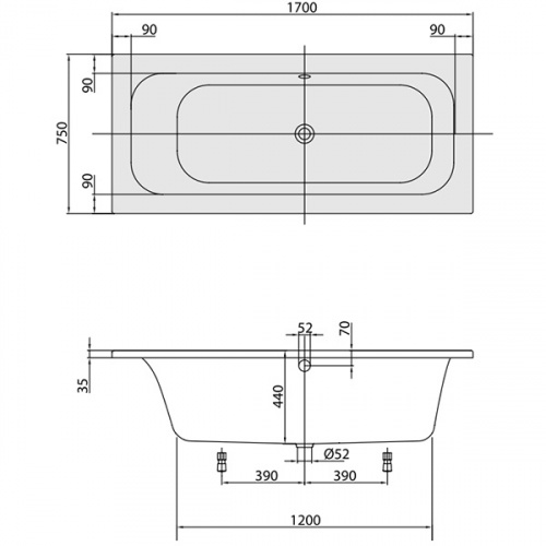 Ванна Villeroy&Boch LOOP&FRIENDS SQUARE Duo UBA170LFS2V, 170х75 см, акрил