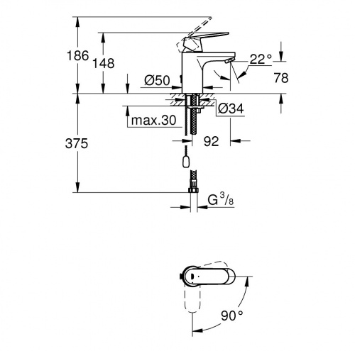 Смеситель для раковины Grohe Eurosmart Cosmopolitan 2337800E, с донным клапаном (цепочка), хром