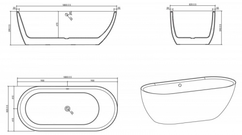 Ванна акриловая BelBagno BB203-1800-830, 180x83 см