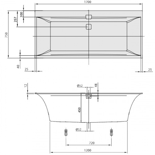 Ванна Villeroy&Boch Squaro Edge 12 170x75 Duo UBQ170SQE2DV-01, Quaryl®
