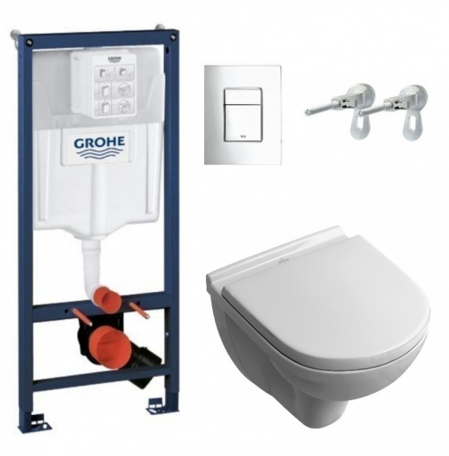 Инсталляция Grohe с безободковым унитазом Villeroy&Boch O.novo 5660 HR01, сиденье микролифт, комплект