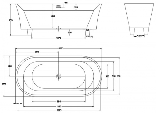 Ванна акриловая BelBagno BB40-1700 170x80 см, морская волна