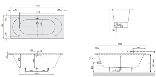 Ванна Villeroy&Boch O.novo 180x80 UBA180CAS2V-01 Solo, alpin