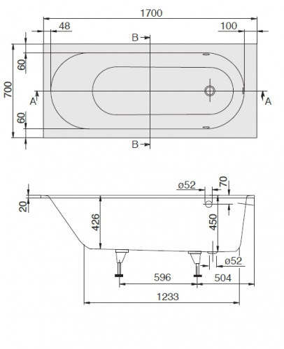 Ванна акриловая Villeroy&Boch Oberon UBQ177OBE2V-96, 170*70 см, star white