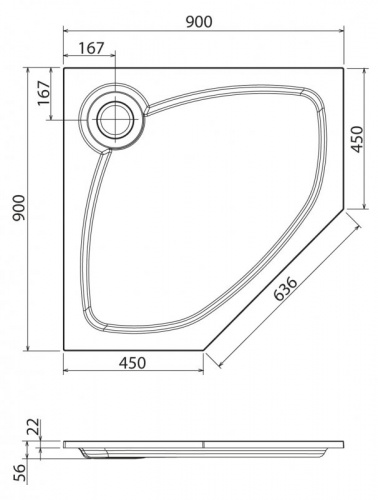 Встраиваемый поддон из искусственного мрамора CEZARES TRAY-S-P-56-W, литой, пятиугольный 1000х1000х56, серый (grigio), размер: 1000x1000x56