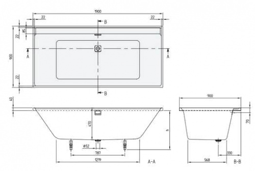 Ванна Villeroy&Boch Collaro UBA199COR2NV-01, 190 x 90 см, белый alpin/Black Matt