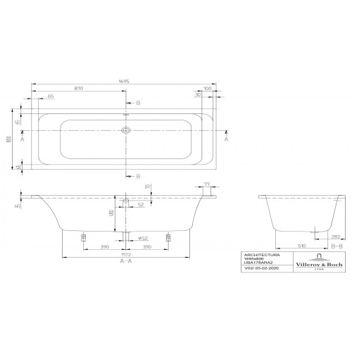 Ванна Villeroy & Boch Architectura 170x80 см акриловая UBA178ARA2V-01
