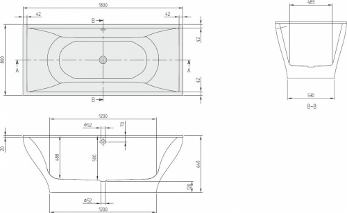 Квариловая ванна Villeroy&Boch La Belle 180 x 80 см UBQ180LAB2PDT1V-01 с черной панелью