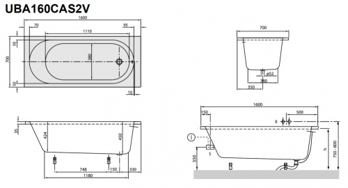 Акриловая ванна Villeroy&Boch O.Novo 160x70 UBA160CAS2V-01