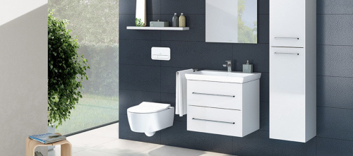 Унитаз безободковый Villeroy&Boch Avento 5656 RSR1 с крышкой-сиденьем Slimseat 9M87 S1, альпийский белый с покрытием CeramicPlus