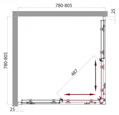 Душевой уголок BELBAGNO SELA-A-2 шиншила условный размер, мм:950x950x1900 габариты с диапазоном регулировок, мм:(930-955)Х(930-955) Шир. вх., мм:593