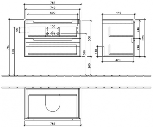 Тумба под раковину Villeroy&Boch Subway 2.0, A696 00DH, белый глянцевый, 78,7*52*44,9 см