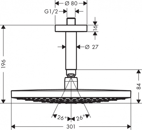 Hansgrohe 27337000 Верхний душ Raindance Select S 300 2jet, с потолочным подсоединением, 1/2