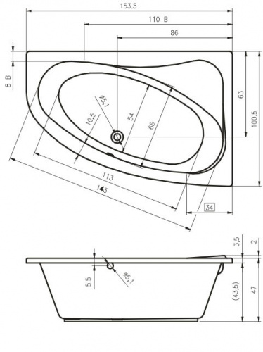 Гидромассажная ванна Riho Lyra 153x100 см,TOP 2, левая