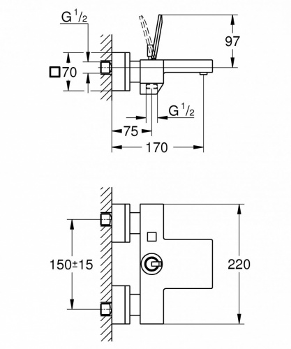 Смеситель Grohe Eurocube Joy 23666000 для ванны