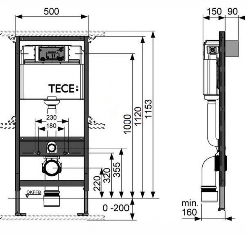 Инсталляция TECE TECEbase K440921 (К400626) с кнопкой, для унитаза
