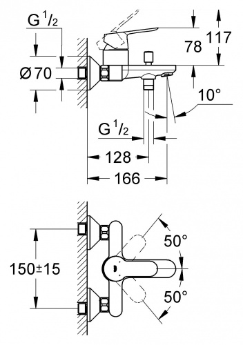 Смеситель для ванны Grohe BauEdge 23334 000, хром