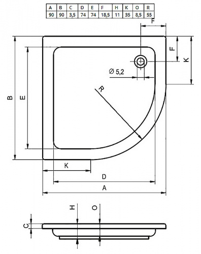 Поддон душевой Riho 207, 90 x 90 см, DA21