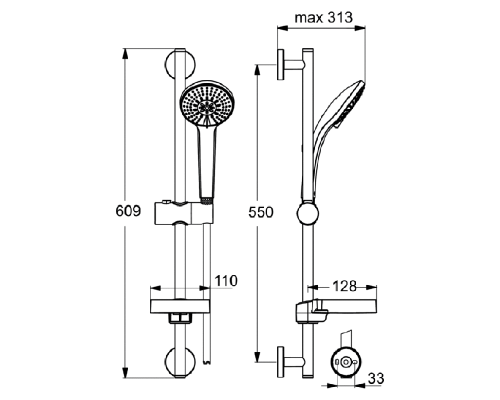 Ideal Standard B9415AA Душевой гарнитур IdealRain: душевая лейка 100 мм и штанга 600 мм
