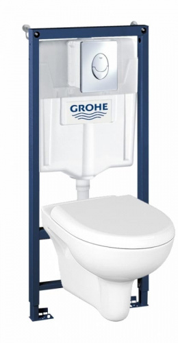 Инсталляция Grohe Solido Perfect 39192000 с безободковым унитазом Cersanit Nature S-MZ-NATURE-COn-DL-w, крышка микролифт и клавишей хром, комплект