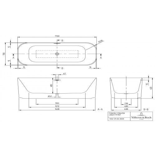 Ванна Villeroy & Boch Finion 170x70 см квариловая UBQ177FIN7N100V101