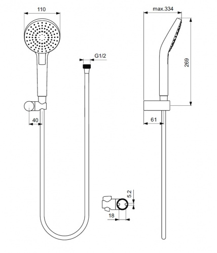 Ideal Standart B2239AA IDEALRAIN Душевой комплект с настенным держателем EVO ROUND L3