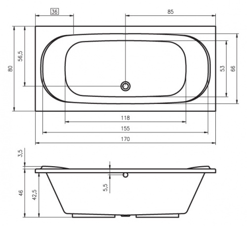 Гидромассажная ванна Riho Taurus 170 x 80 см, HIT 3