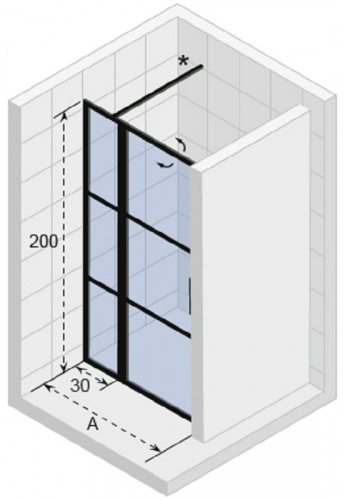 Душевая дверь в нишу Riho Grid XL GB104, GB1120000, 120 х 200 см с фиксированной частью 30 см