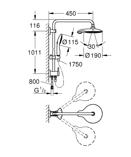Душевой гарнитур Grohe Power & Soul 27911000 с верхним душем