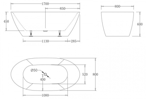 Ванна акриловая BelBagno BB77-1700 170x80 см