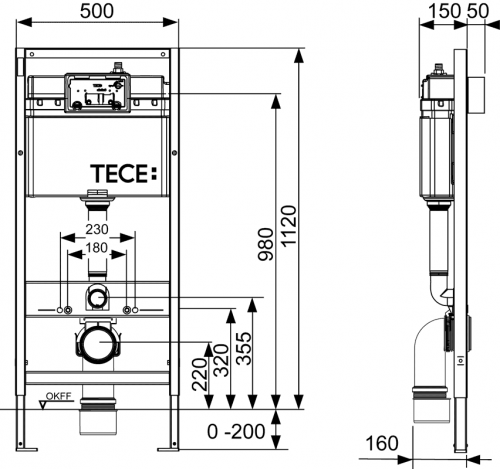 Инсталляции для унитаза TECEbase K400407 4 в 1 с матовой панелью смыва TECEnow