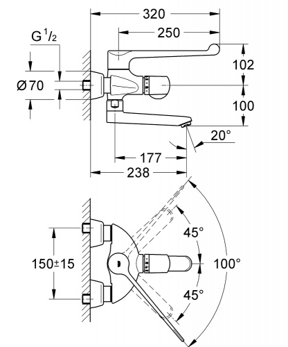 Термостат Grohe Grohtherm Ergomix, 34020000 для раковины медицинский, излив 255 мм