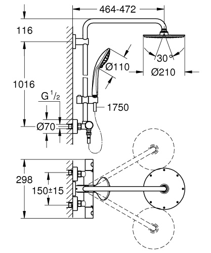 Душевая система Grohe Euphoriа System 27964000, Ø210 мм