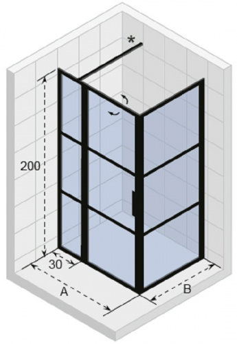 Душевой уголок Riho Grid XL GB203, GB2120100, 120 х 100 х 200 см, стекло прозрачное, профиль черный с панелью 30 см