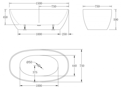 Ванна акриловая BelBagno BB81-1500 150x75x45 см